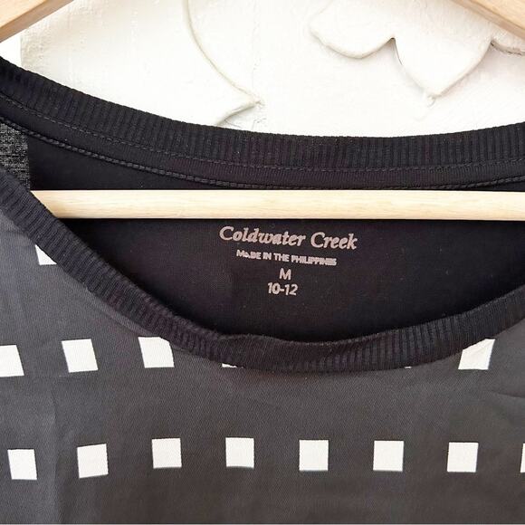 Coldwater Creek Black White High Rise Windows Long Sleeve Round Neck Top Size M - Picture 2 of 6